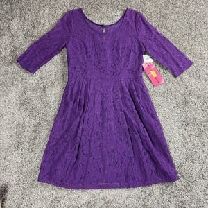 NEW Betsey Johnson Purple Lace‎ Fit Flare Dress Womens 10 Fairy Coquette Party